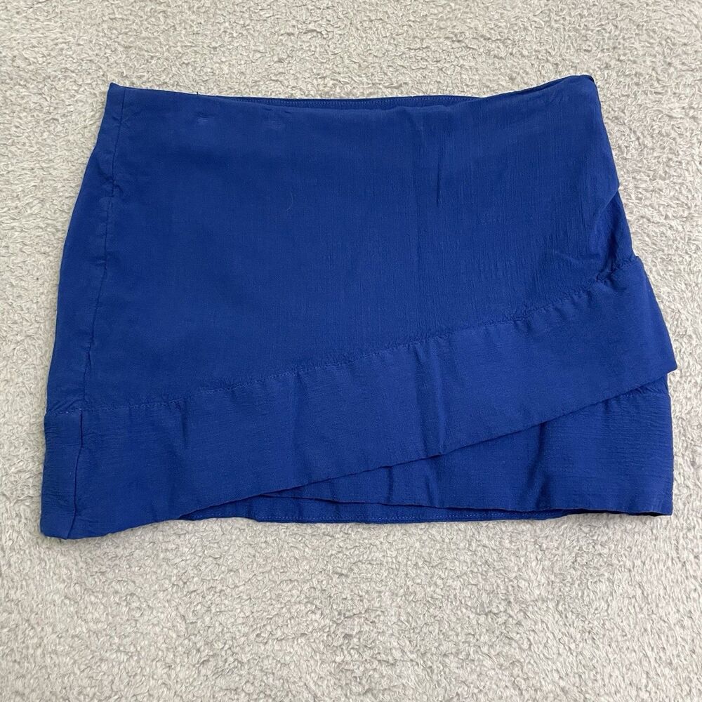 Free People Mini Skirt Womens 12 Large Layered Royal Blue Mini Skirt Side Zip